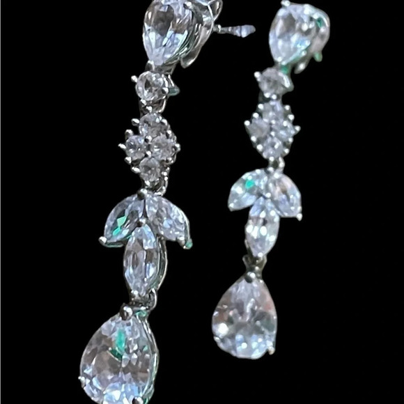 White Sapphire Sterling Silver Dangle Earrings - Picture 3 of 6